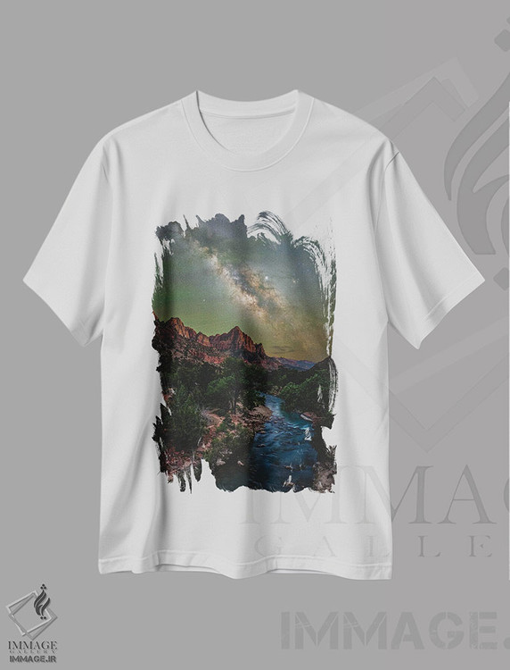 تیشرت طرح دار پیاده روی در پارک ملی زایون، راه شیری و شب پرستاره، مدیوم اثر الکس جی پرز | immage.ir