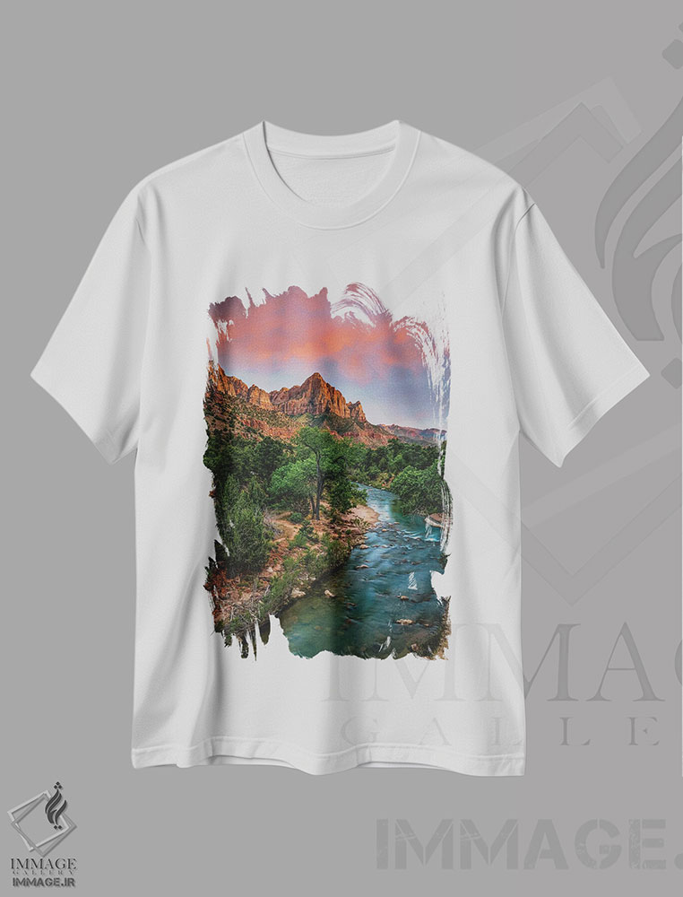 تیشرت طرح دار پیاده روی در پارک ملی زایون، غروب، مدیوم اثر الکس جی پرز | immage.ir