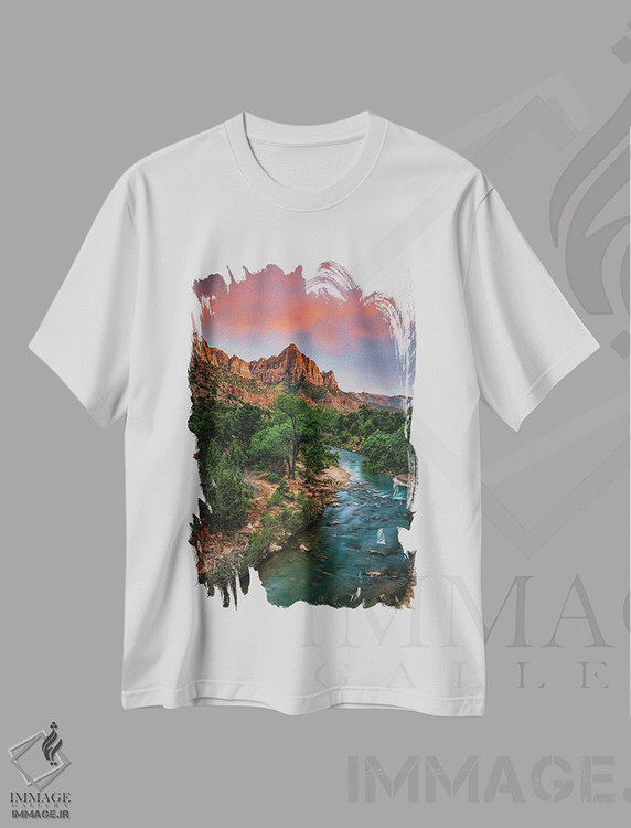 تیشرت طرح دار پیاده روی در پارک ملی زایون، غروب، مدیوم اثر الکس جی پرز | immage.ir