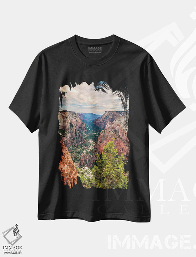 تیشرت طرح دار پیاده روی در پارک ملی زایون، غروب، مدیوم اثر الکس جی پرز | فروشگاه ایماژ