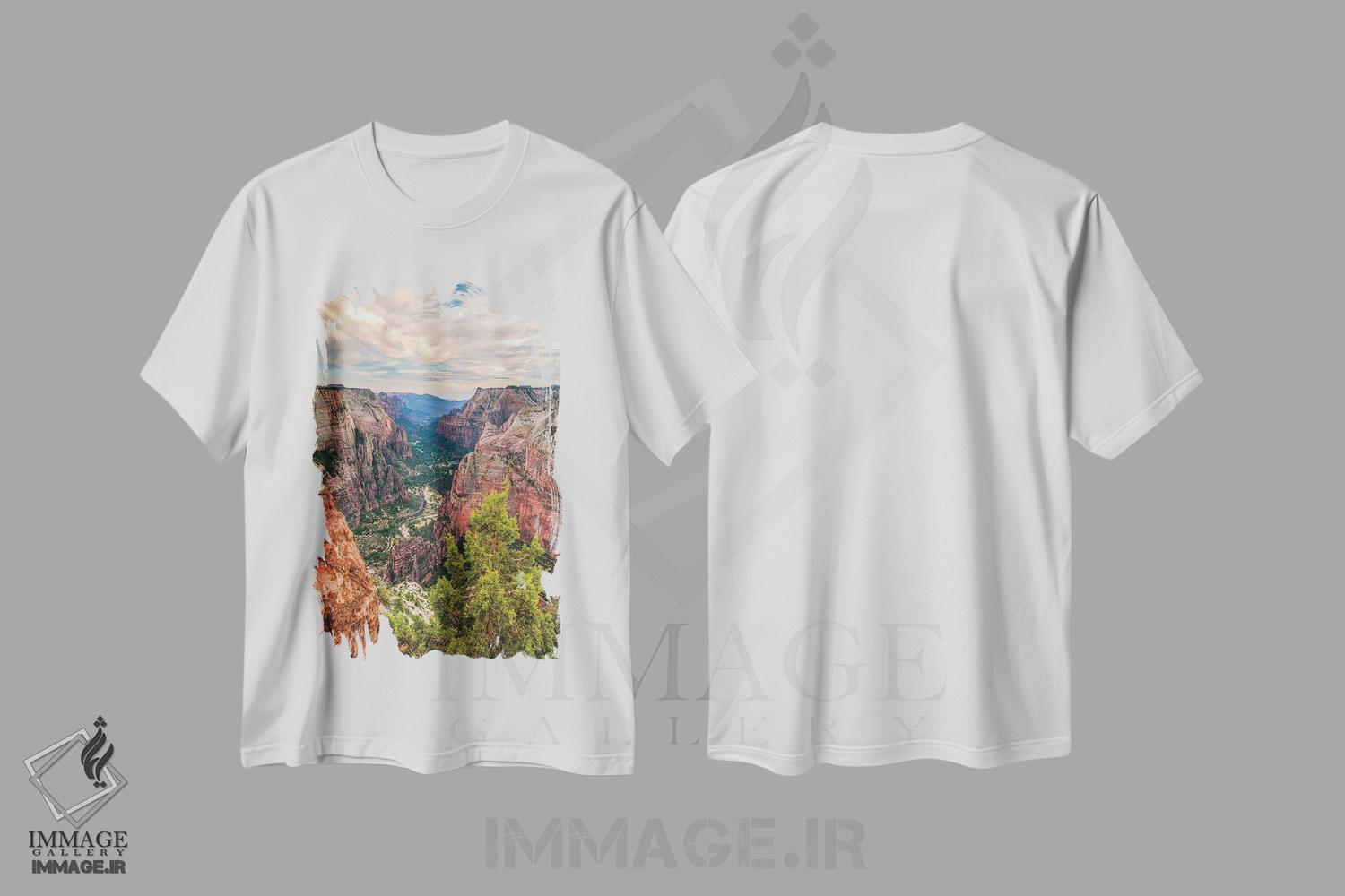تیشرت طرح دار پیاده روی در پارک ملی زایون، غروب، مدیوم اثر الکس جی پرز | immage.ir