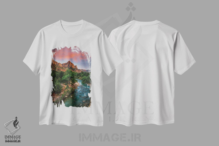تیشرت طرح دار پیاده روی در پارک ملی زایون، غروب، مدیوم اثر الکس جی پرز | immage.ir