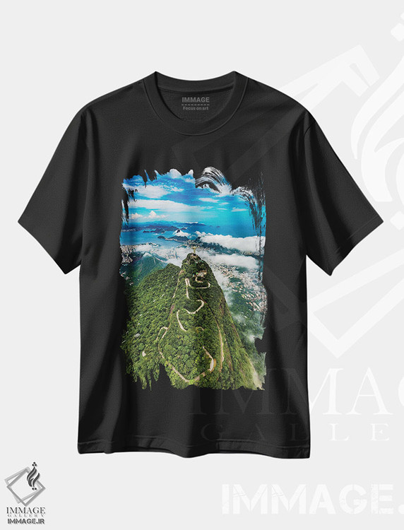 تیشرت طرح دار مجسمه مسیح منجی مشرف به ریو دو ژانیرو، برزیل، عکاسی هوایی اثر الکس جی پرز | فروشگاه ایماژ