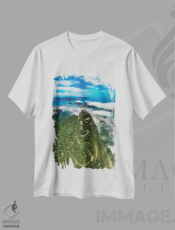 تیشرت طرح دار مجسمه مسیح منجی مشرف به ریو دو ژانیرو، برزیل، عکاسی هوایی اثر الکس جی پرز | immage.ir