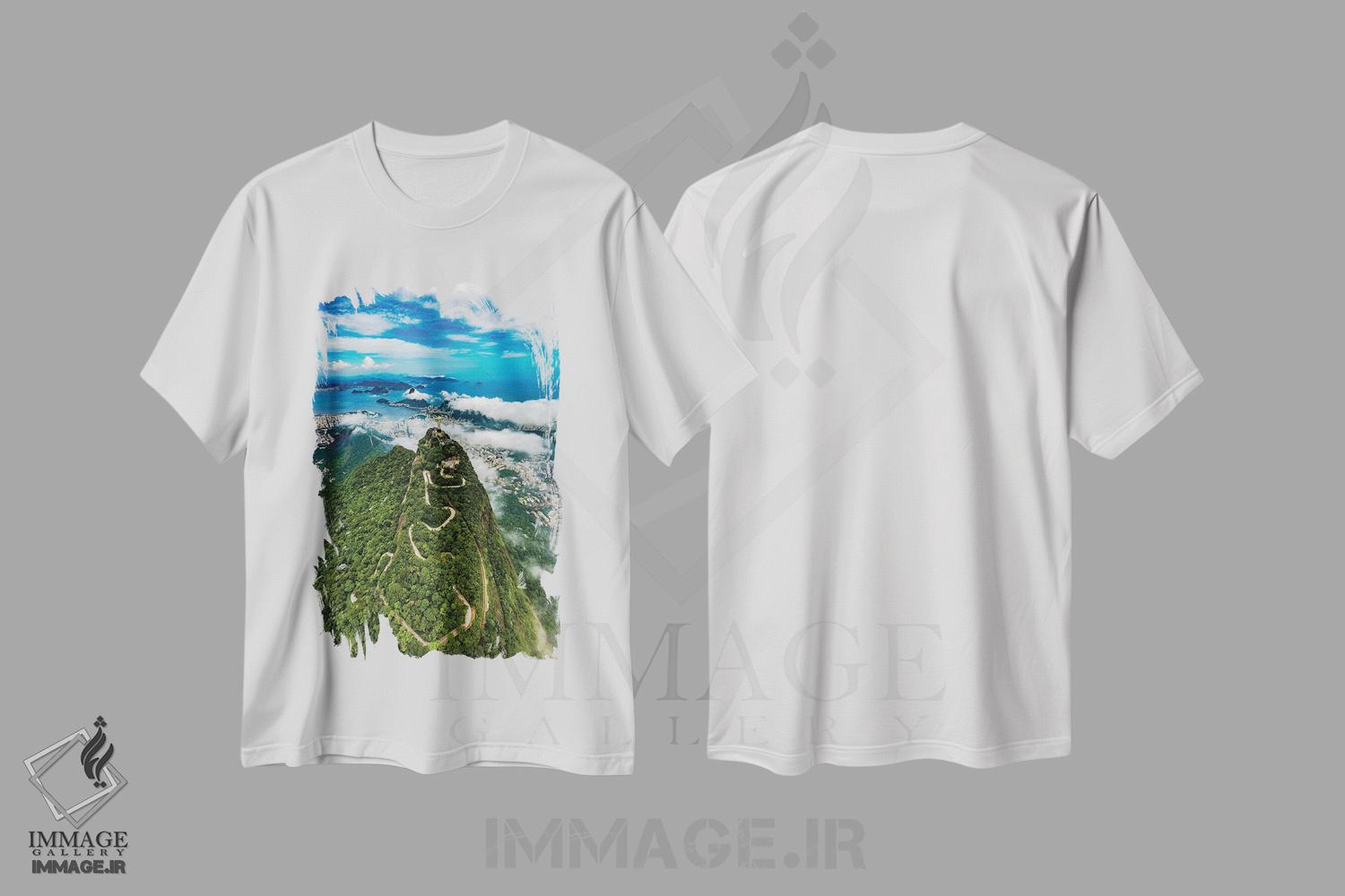 تیشرت طرح دار مجسمه مسیح منجی مشرف به ریو دو ژانیرو، برزیل، عکاسی هوایی اثر الکس جی پرز | immage.ir