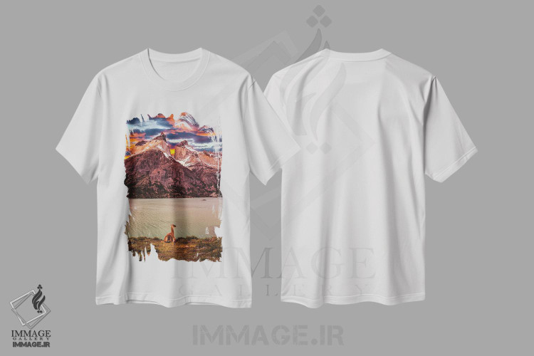 تیشرت طرح دار غروب تماشایی کوهستانی توریس دل پاین، پاتاگونیا، شیلی، مدیوم اثر الکس جی پرز | immage.ir