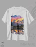 تیشرت طرح دار غروب تماشایی کوهستانی توریس دل پاین، پاتاگونیا، شیلی، مدیوم اثر الکس جی پرز | immage.ir