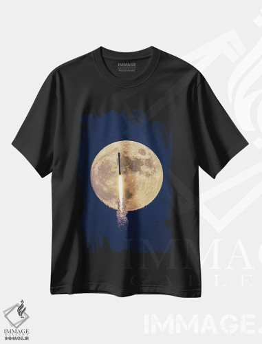 تیشرت طرح دار عبور فالکن ۹ اسپیس اکس همراه با ماه، مدیوم اثر الکس جی پرز | فروشگاه ایماژ
