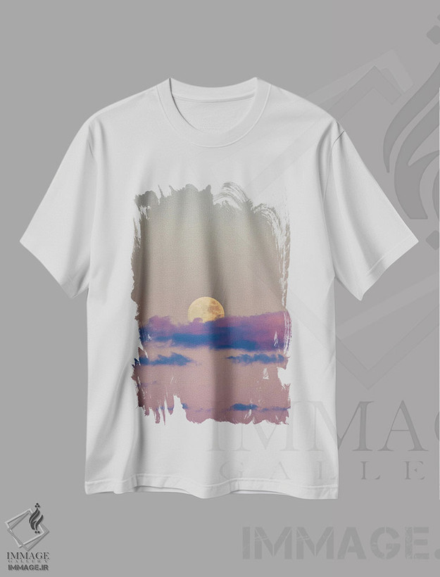 تیشرت طرح دار ماه در غروب و آسمان صورتی، مدیوم اثر الکس جی پرز | immage.ir