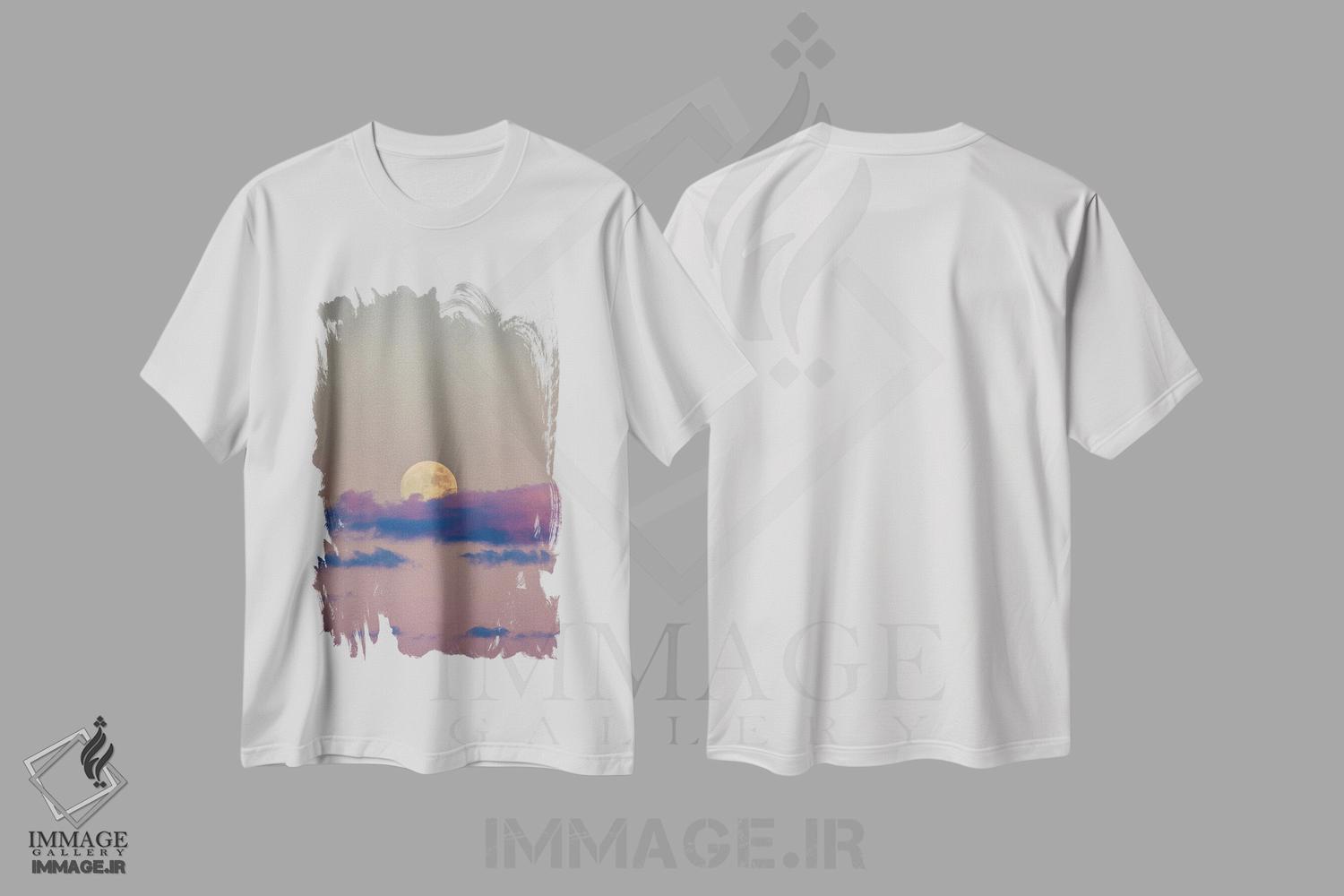 تیشرت طرح دار ماه در غروب و آسمان صورتی، مدیوم اثر الکس جی پرز | immage.ir