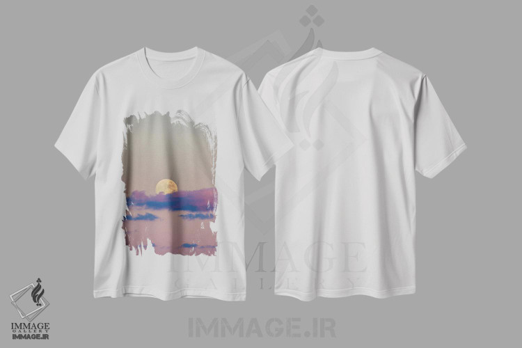 تیشرت طرح دار ماه در غروب و آسمان صورتی، مدیوم اثر الکس جی پرز | immage.ir