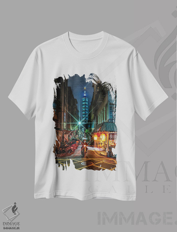 تیشرت طرح دار نگاه به خیابانی به سمت تایپه ۱۰۱، مدیوم اثر الکس جی پرز | immage.ir