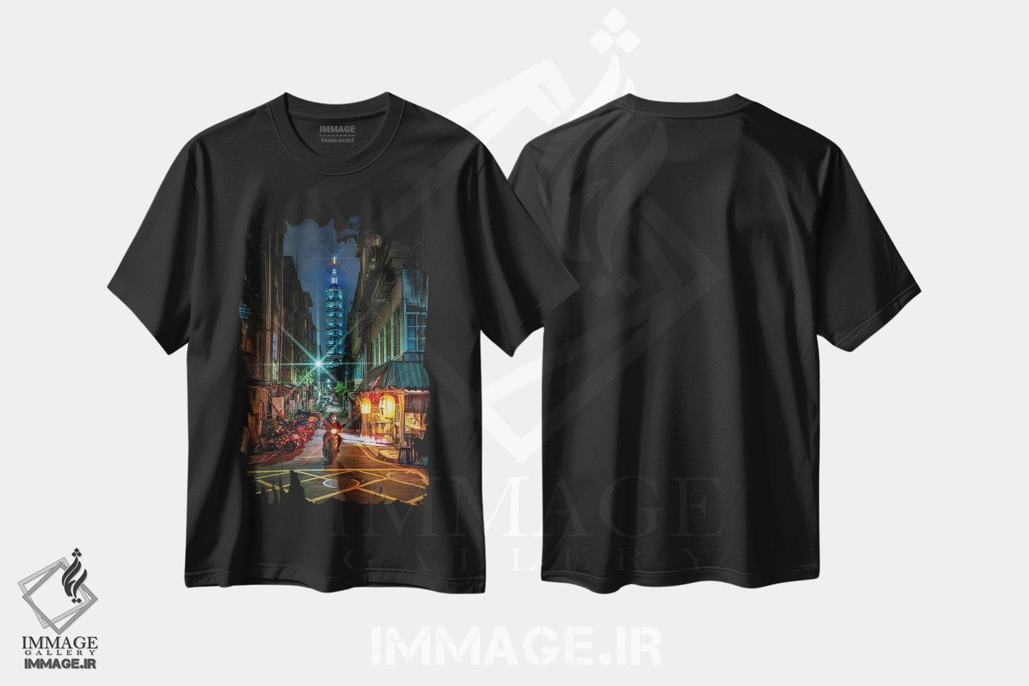 تیشرت طرح دار نگاه به خیابانی به سمت تایپه ۱۰۱، مدیوم اثر الکس جی پرز | فروشگاه ایماژ