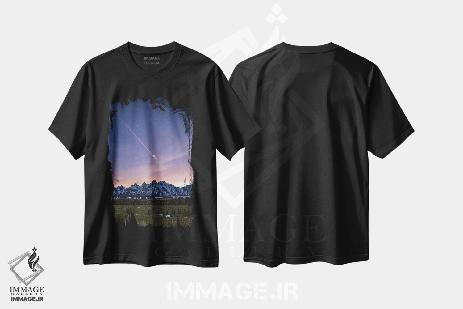 تیشرت طرح دار کوه های بزرگ تیتون، ساعت آبی، مدیوم اثر الکس جی پرز | فروشگاه ایماژ
