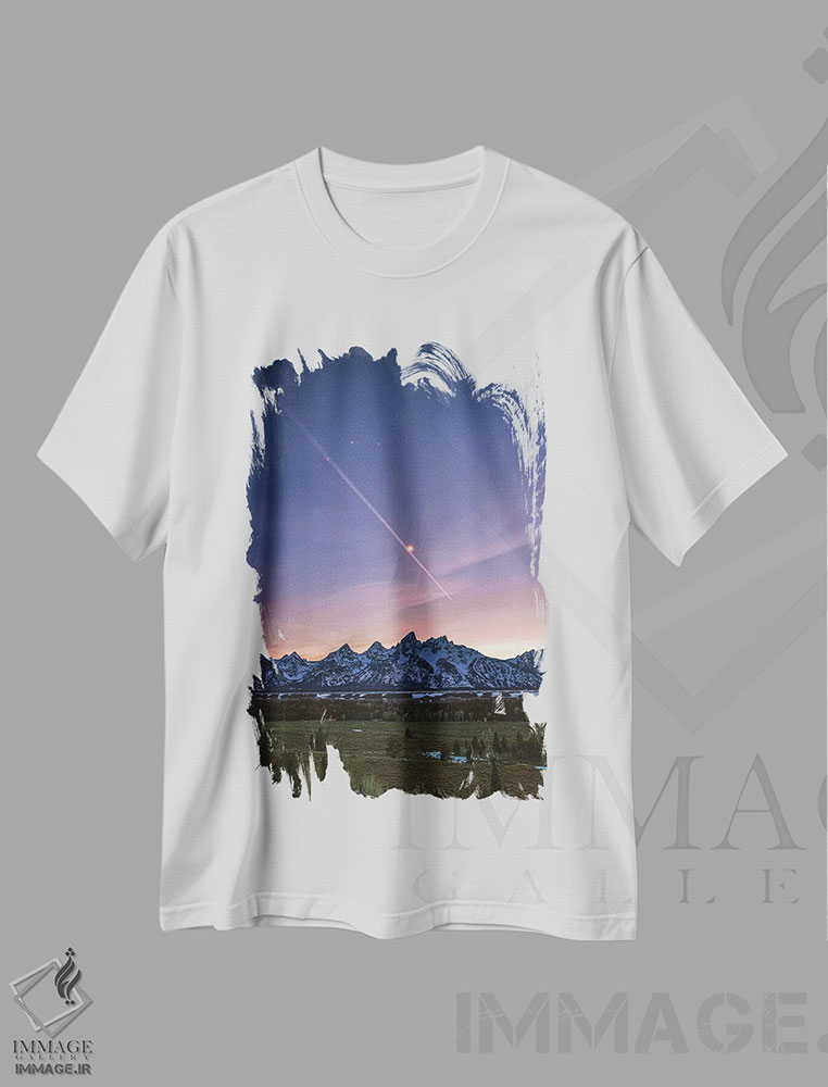 تیشرت طرح دار کوه های بزرگ تیتون، ساعت آبی، مدیوم اثر الکس جی پرز | immage.ir