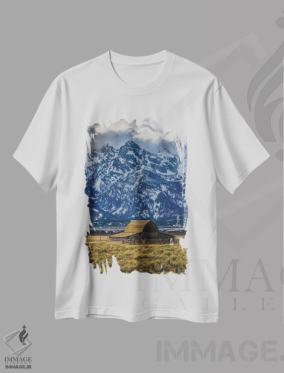 تیشرت طرح دار انبار کشاورزی کوه های بزرگ تیتون، مدیوم اثر الکس جی پرز | immage.ir