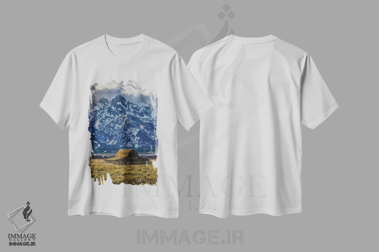 تیشرت طرح دار انبار کشاورزی کوه های بزرگ تیتون، مدیوم اثر الکس جی پرز | immage.ir