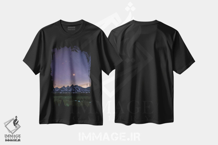 تیشرت طرح دار کوه های بزرگ تیتون، ساعت آبی، مدیوم اثر الکس جی پرز | فروشگاه ایماژ