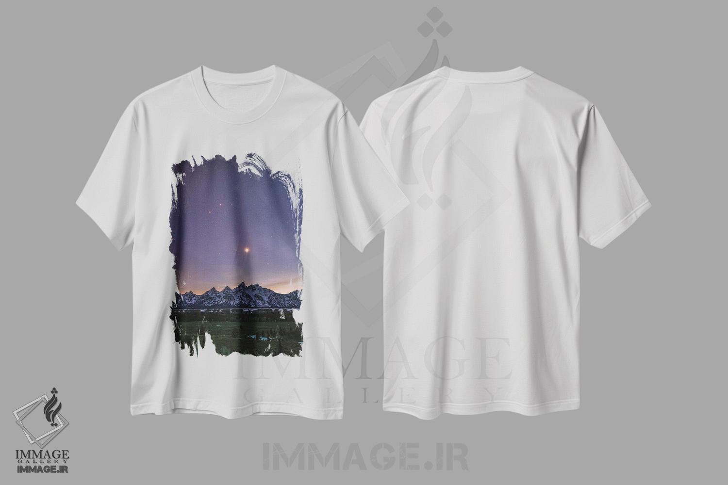 تیشرت طرح دار کوه های بزرگ تیتون، ساعت آبی، مدیوم اثر الکس جی پرز | immage.ir