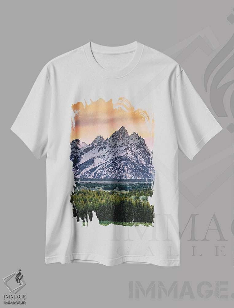 تیشرت طرح دار طلوع آفتاب بر رشته کوه گرند تیتون شماره ۱، مدیوم اثر الکس جی پرز | immage.ir
