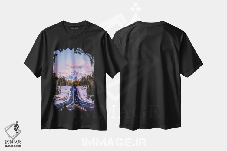 تیشرت طرح دار جادهٔ منظره دار طلوع گرند تیتون، مدیوم اثر الکس جی پرز | فروشگاه ایماژ