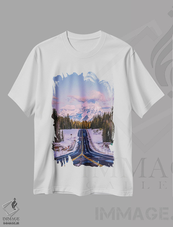تیشرت طرح دار جادهٔ منظره دار طلوع گرند تیتون، مدیوم اثر الکس جی پرز | immage.ir