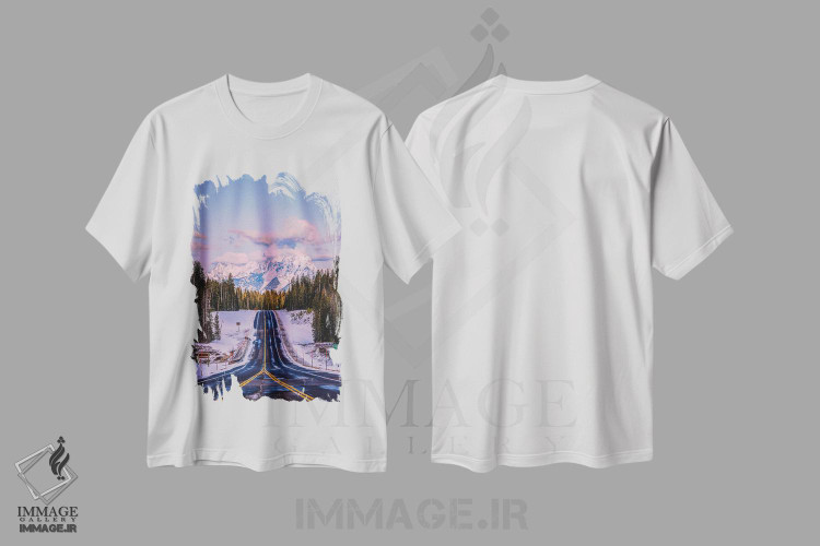 تیشرت طرح دار جادهٔ منظره دار طلوع گرند تیتون، مدیوم اثر الکس جی پرز | immage.ir