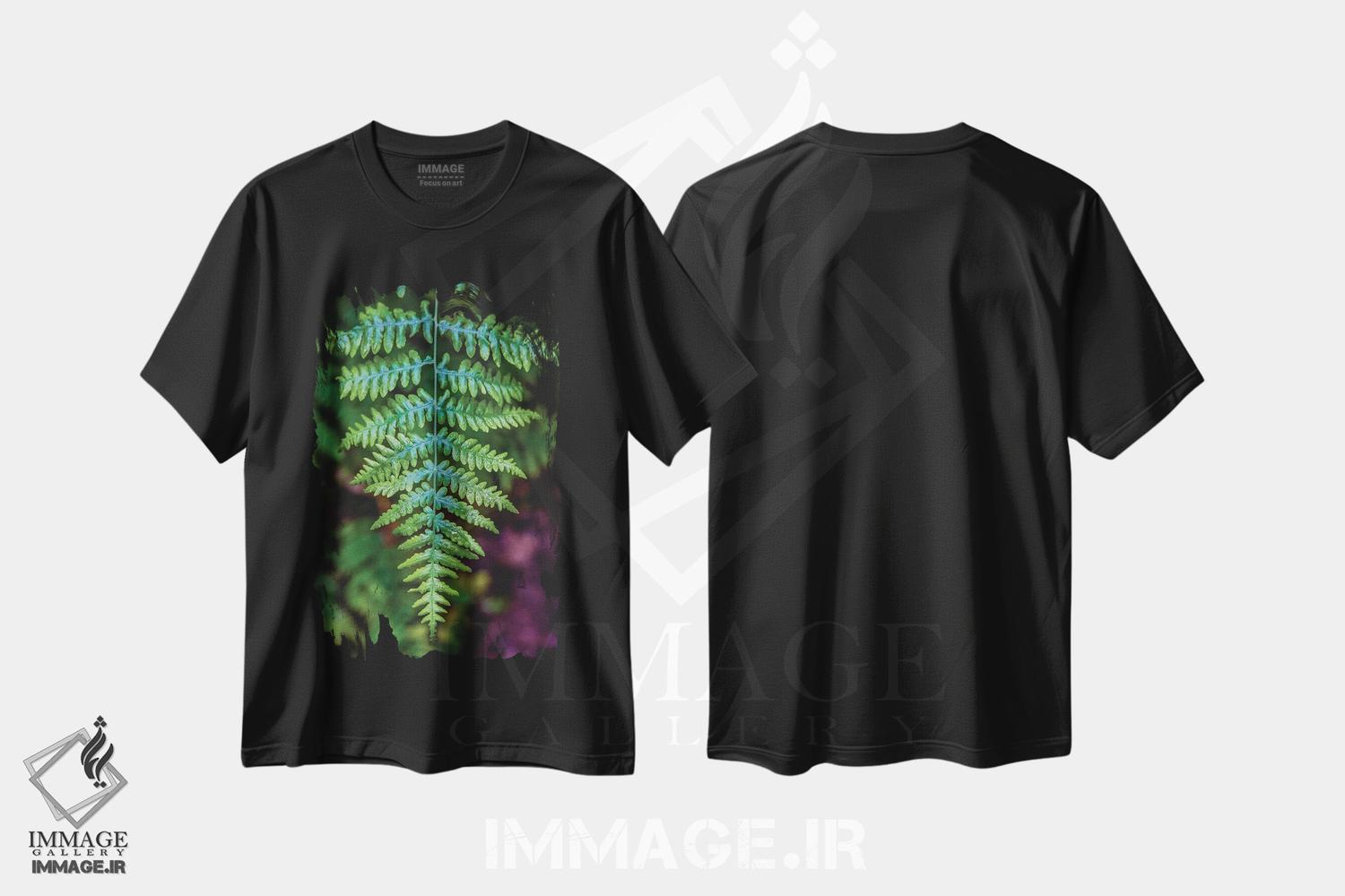 تیشرت طرح دار برگ سبز جنگل پارک ملی المپیک شماره ۳، عکاسی ماکرو اثر الکس جی پرز | فروشگاه ایماژ