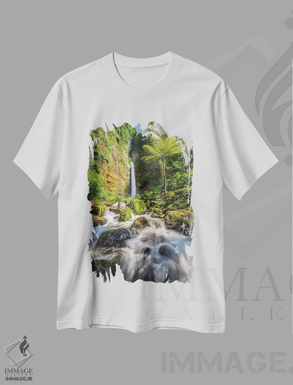 تیشرت طرح دار آبشار پنهان کاپاس اندونزی شماره ۲، مدیوم اثر الکس جی پرز | immage.ir