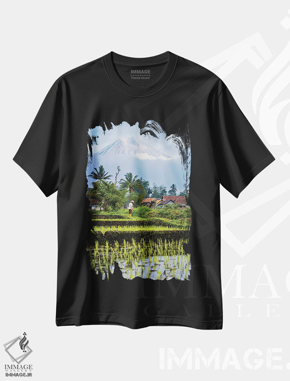 تیشرت طرح دار مزرعه برنج تراس دار اندونزی شماره ۳، مدیوم اثر الکس جی پرز | فروشگاه ایماژ