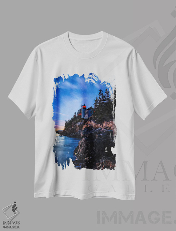 تیشرت طرح دار فانوس دریایی باس هاربر هد در ساعت آبی ستاره ای، مدیوم اثر الکس جی پرز | immage.ir