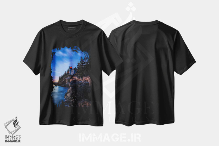 تیشرت طرح دار فانوس دریایی باس هاربر هد در ساعت آبی ستاره ای، مدیوم اثر الکس جی پرز | فروشگاه ایماژ