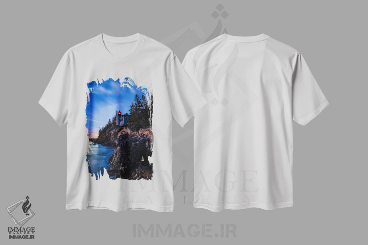 تیشرت طرح دار فانوس دریایی باس هاربر هد در ساعت آبی ستاره ای، مدیوم اثر الکس جی پرز | immage.ir