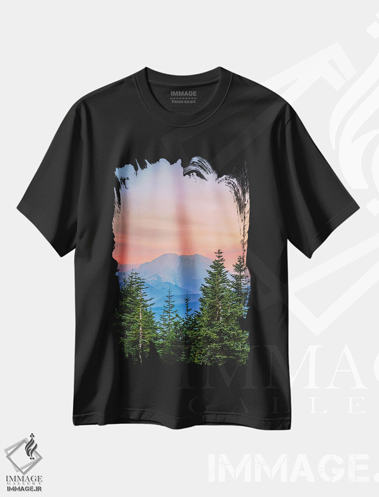 تیشرت طرح دار نمای غروب کوه رینیر، مدیوم اثر الکس جی پرز | فروشگاه ایماژ