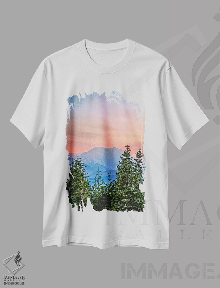 تیشرت طرح دار نمای غروب کوه رینیر، مدیوم اثر الکس جی پرز | immage.ir