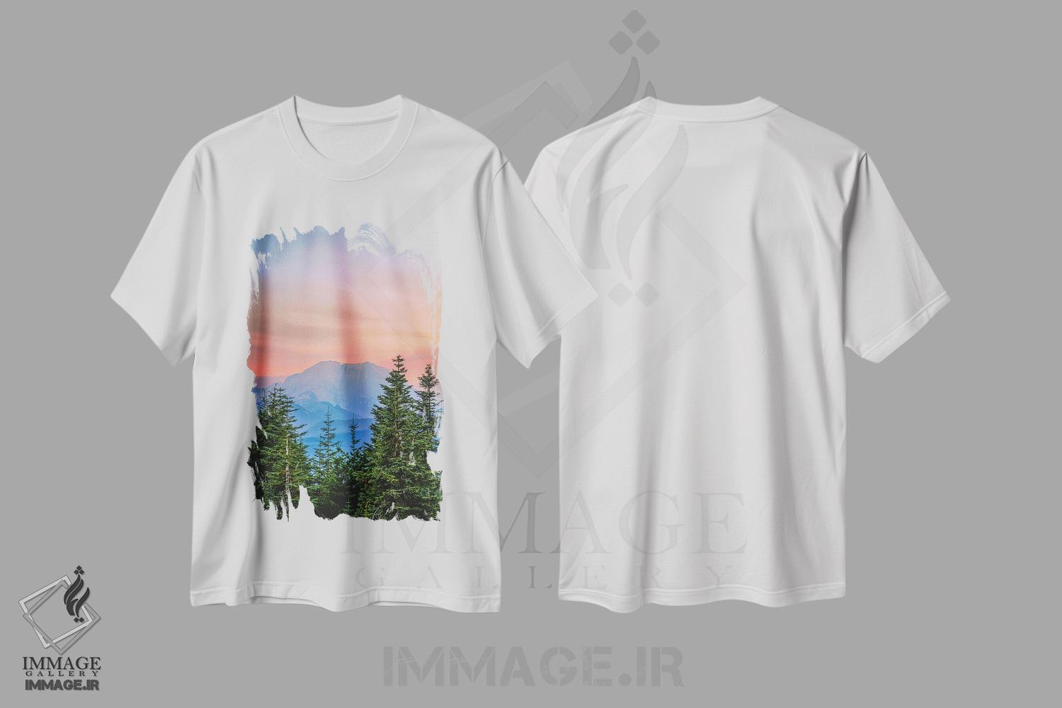 تیشرت طرح دار نمای غروب کوه رینیر، مدیوم اثر الکس جی پرز | immage.ir