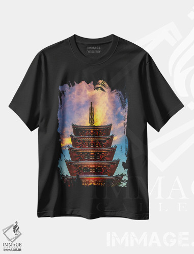 تیشرت طرح دار غروب معبد توکیو، مدیوم اثر الکس جی پرز | فروشگاه ایماژ