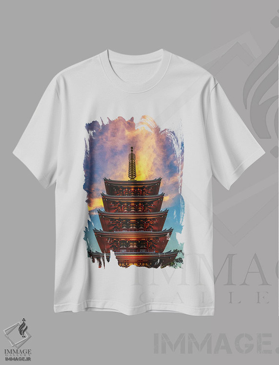 تیشرت طرح دار غروب معبد توکیو، مدیوم اثر الکس جی پرز | immage.ir