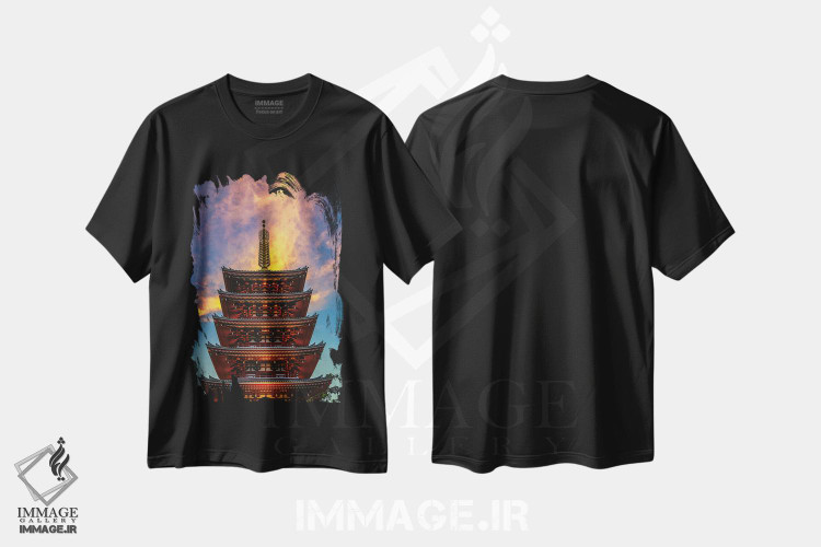 تیشرت طرح دار غروب معبد توکیو، مدیوم اثر الکس جی پرز | فروشگاه ایماژ