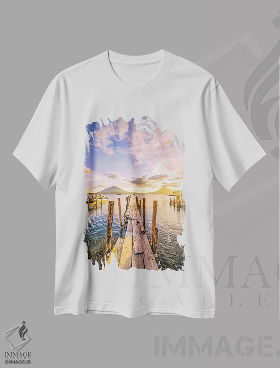تیشرت طرح دار غروب اسکلهٔ دریاچه آتیتلان، گواتمالا اثر الکس جی پرز | immage.ir