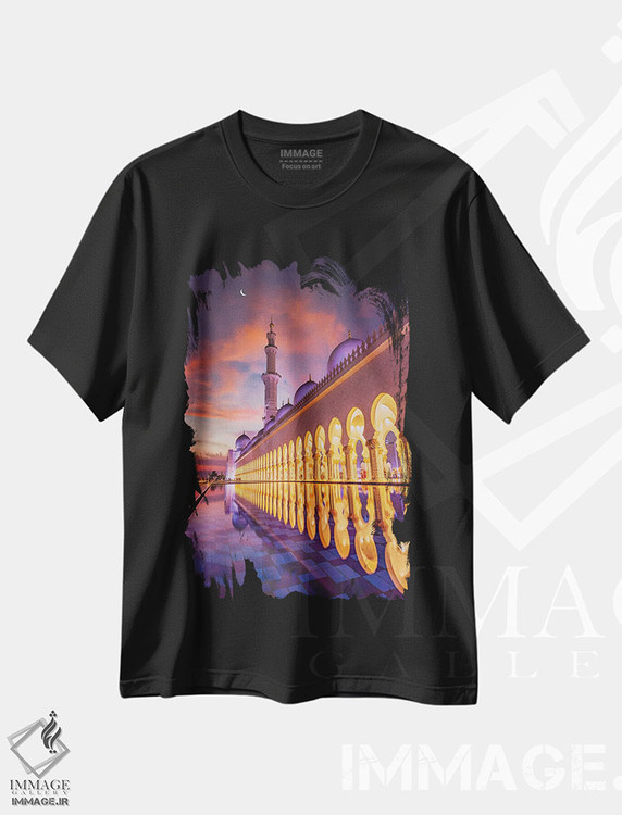 تیشرت طرح دار انعکاس غروب آفتاب مسجد معبد دبی II، مدیوم اثر الکس جی پرز | فروشگاه ایماژ