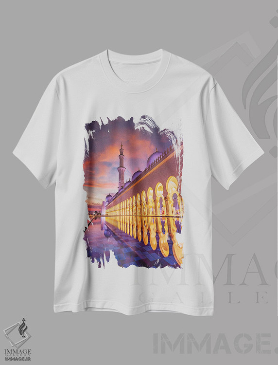 تیشرت طرح دار انعکاس غروب آفتاب مسجد معبد دبی II، مدیوم اثر الکس جی پرز | immage.ir