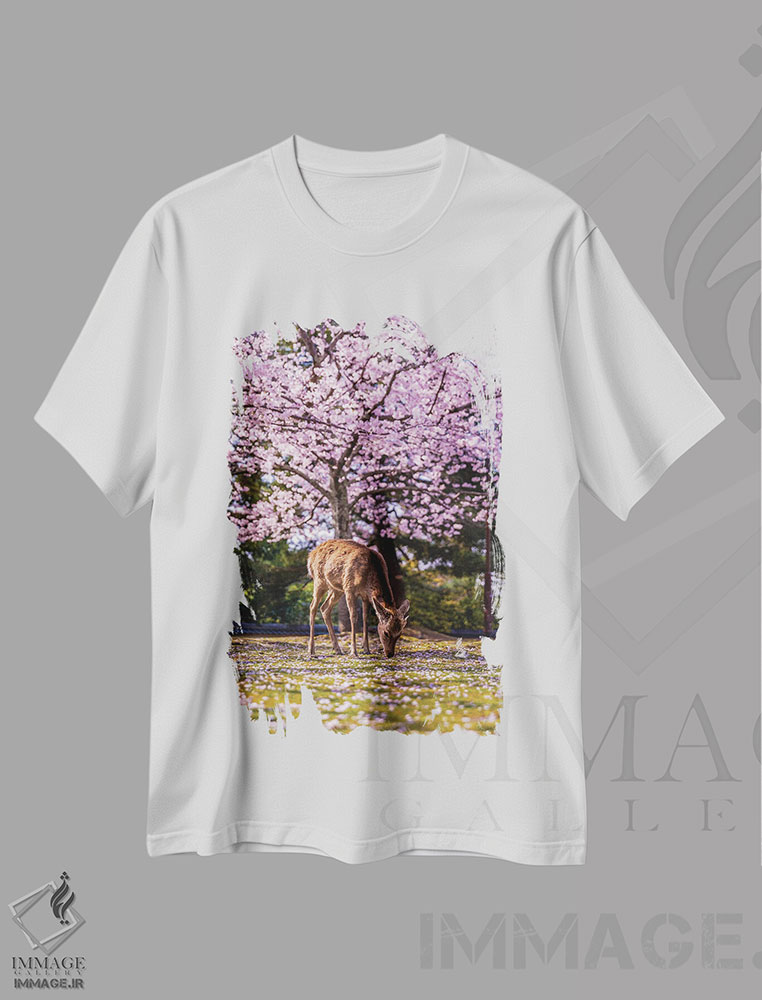 تیشرت طرح دار پارک نارا با شکوفه های گیلاس ژاپن، مدیوم اثر الکس جی پرز | immage.ir