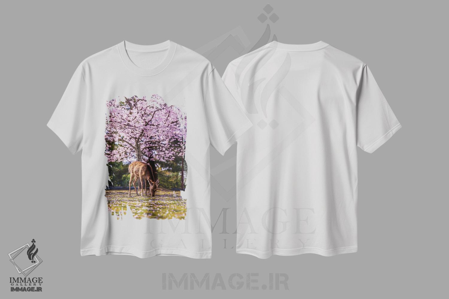 تیشرت طرح دار پارک نارا با شکوفه های گیلاس ژاپن، مدیوم اثر الکس جی پرز | immage.ir