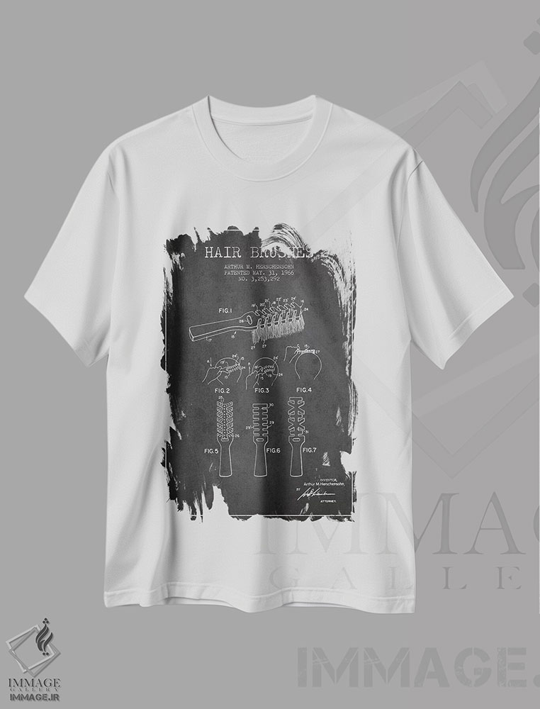 تیشرت طرح دار نقشهٔ ثبت اختراع برس مو، وینتیج و رترو اثر پیکسل کهنه | فروشگاه ایماژ