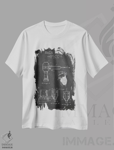 تیشرت طرح دار نقشهٔ ثبت اختراع سشوار، وینتیج و رترو اثر پیکسل کهنه | فروشگاه ایماژ