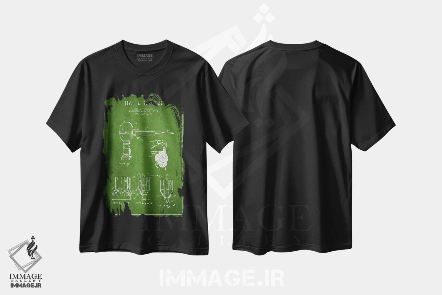 تیشرت طرح دار نقشهٔ ثبت اختراع سشوار، وینتیج و رترو اثر پیکسل کهنه | فروشگاه ایماژ
