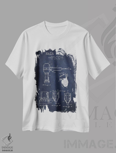 تیشرت طرح دار نقشهٔ ثبت اختراع سشوار، وینتیج و رترو اثر پیکسل کهنه | فروشگاه ایماژ