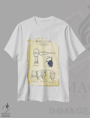 تیشرت طرح دار نقشهٔ ثبت اختراع سشوار، وینتیج و رترو اثر پیکسل کهنه | فروشگاه ایماژ