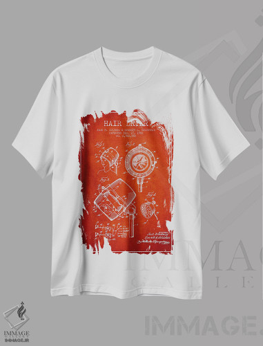 تیشرت طرح دار نقشهٔ ثبت اختراع سشوار صدادار، وینتیج و رترو اثر پیکسل کهنه | فروشگاه ایماژ